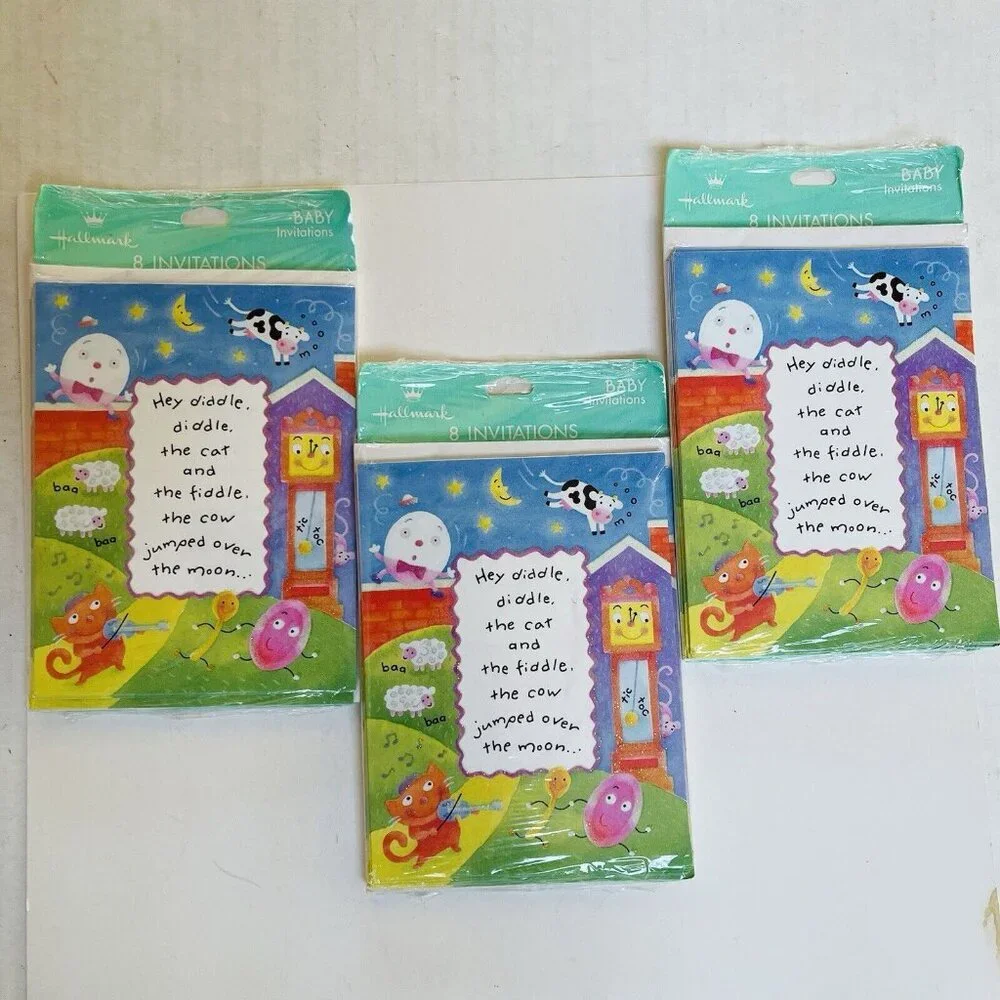Hallmark Baby Shower Invitations Hey Diddle Diddle Set of 4 USA Made